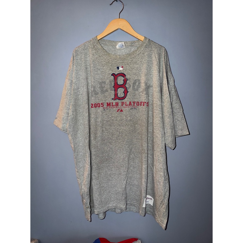 Majestic Boston Red Sox 2005 MLB Playoffs Vintage T-Shirt Gray 2XL Style 1128